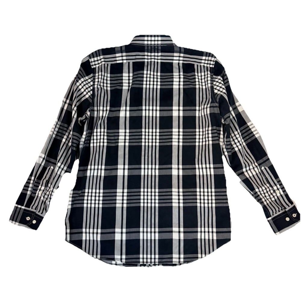 BANANA REPUBLIC Camden Fit Black White Plaid Button Down Shirt Large Non Iron - Picture 4 of 8